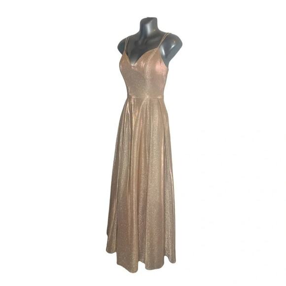 Dancing Queen Rose Gold Sleeveless Sweep Train V-neck Long Gown Size Small - Picture 4 of 16